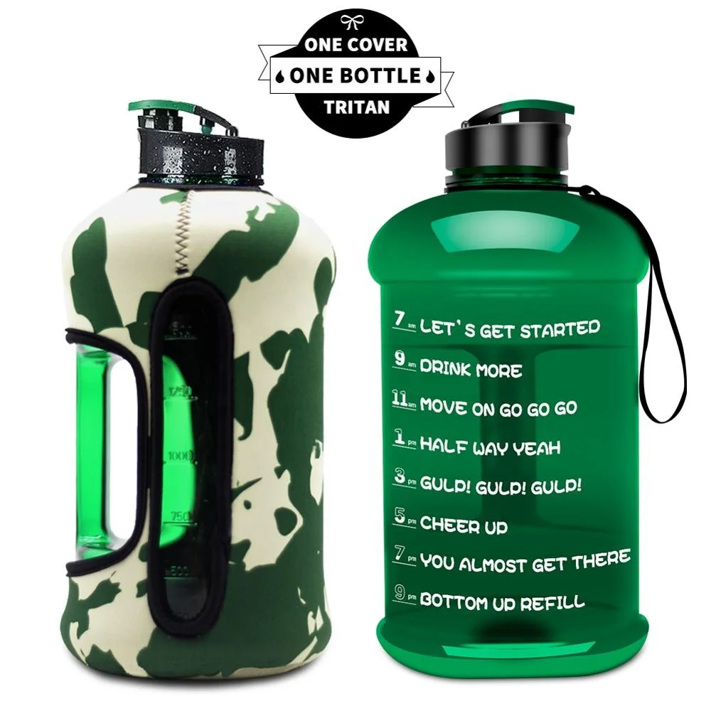 water bottle 2.2L half gallon motivational time marker leak-proof dishwasher safe cold hot water for sports gym biking camping
