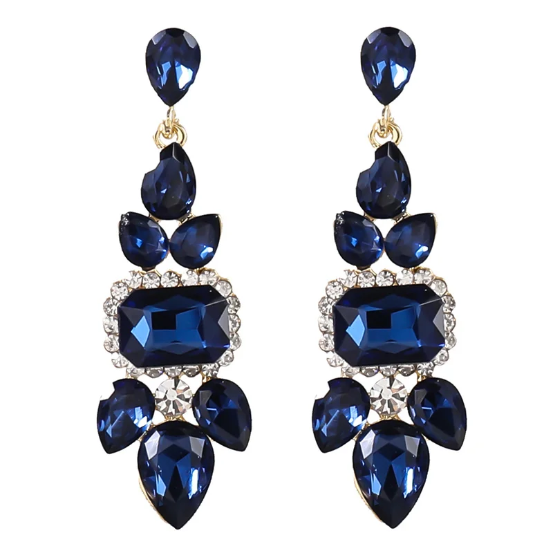 

2021 new Fashion multi-layer alloy diamond glass diamond geometric trend long earrings, As photo show