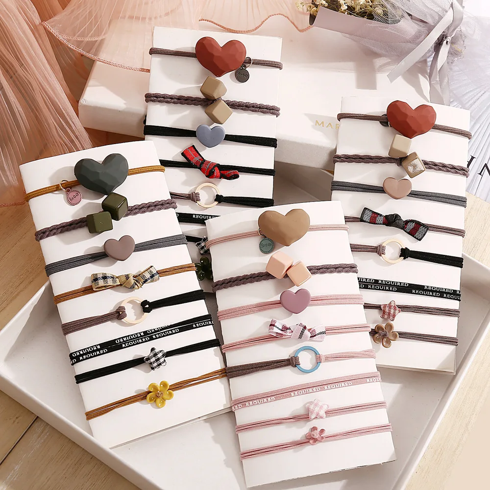 

Rubber Band Mix 8pcs/Set for Girls Hair Band Elastic for Kids Acrylic Cube Heart Flower Cute Hair Ring Rope for Children, Mix colors