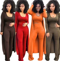 

KHM9294 Pit long sleeve crop top wide leg pants coat 3 piece set women sweater