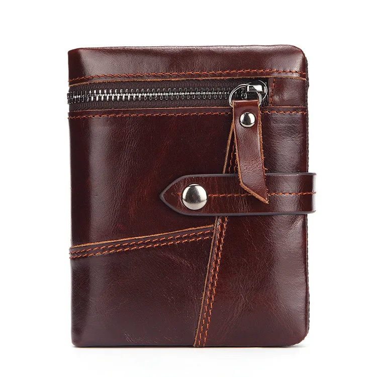 

Spot Wholesale Men'S Short Oil Wax Cowhide Wallet Zipper Multifunctional Leather Men Wallet 2022, Black,coffee