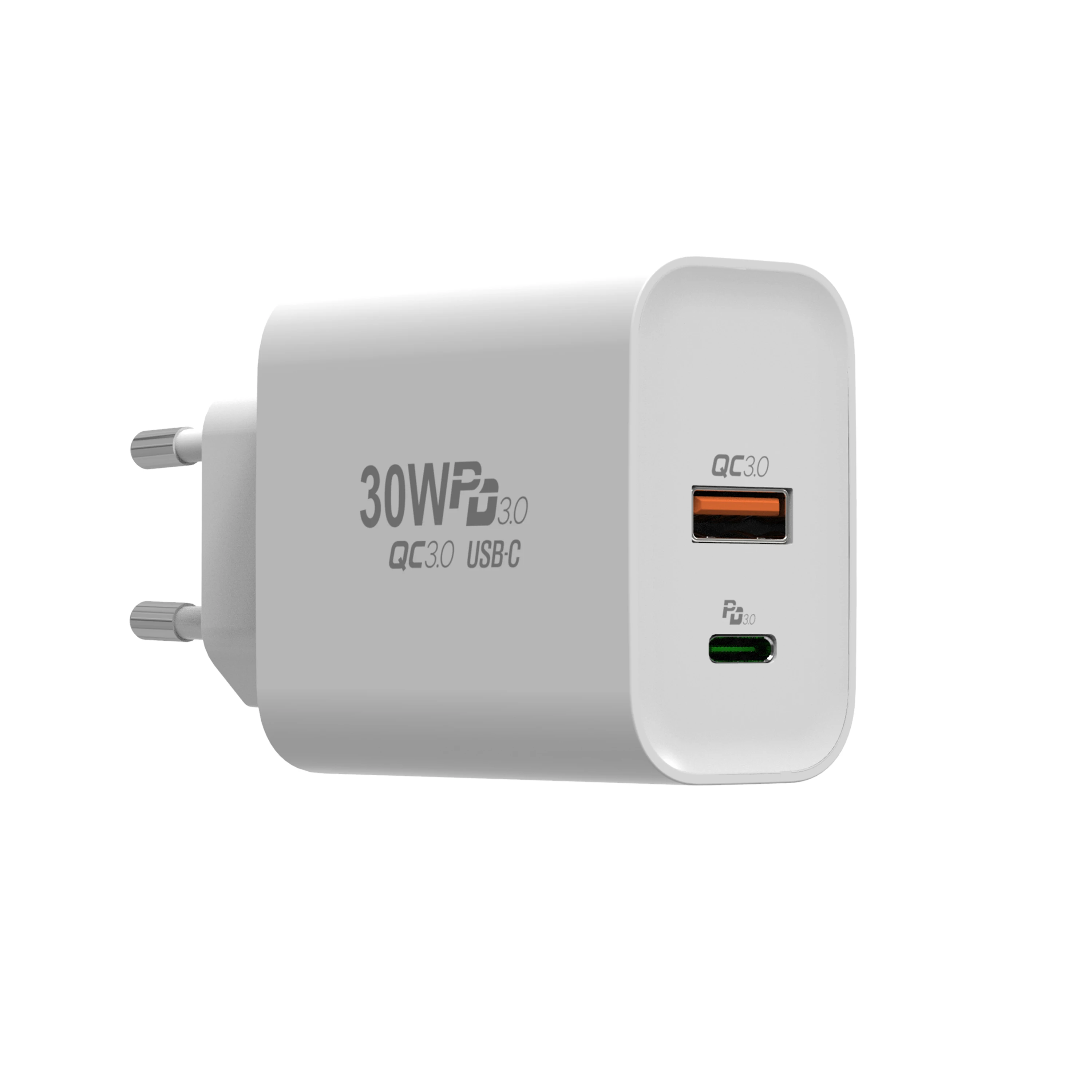 

30W Dual QC 3.0 PD 3.0 USB A USB C Port 5V 3A 9V 3A PPS Mini Size Wall Type PD Charger For Iphone