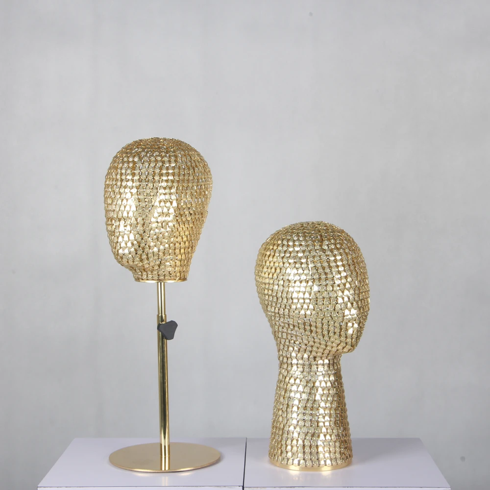 

Fashion Shiny Brass gold chrome display store Metal wire Egg Mannequin Head for hat, Brass chrome finish