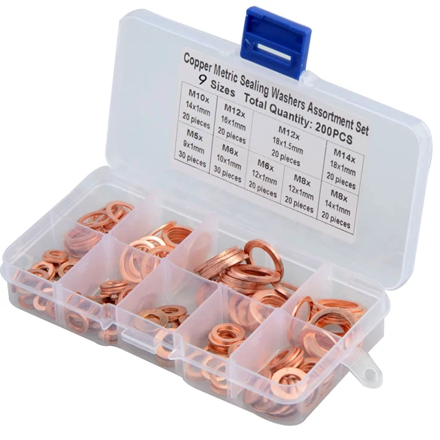 200PCS Cross Border Foreign Trade Supply Red Copper Oil Seal Plain Washer Red Copper Gasket Combination Set
