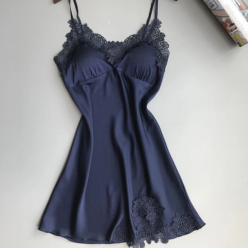 

Wholesale breathable nightwear dress sexy pyjamas lace sleepwear for women, Black,dark blue,grey,khkaki,red