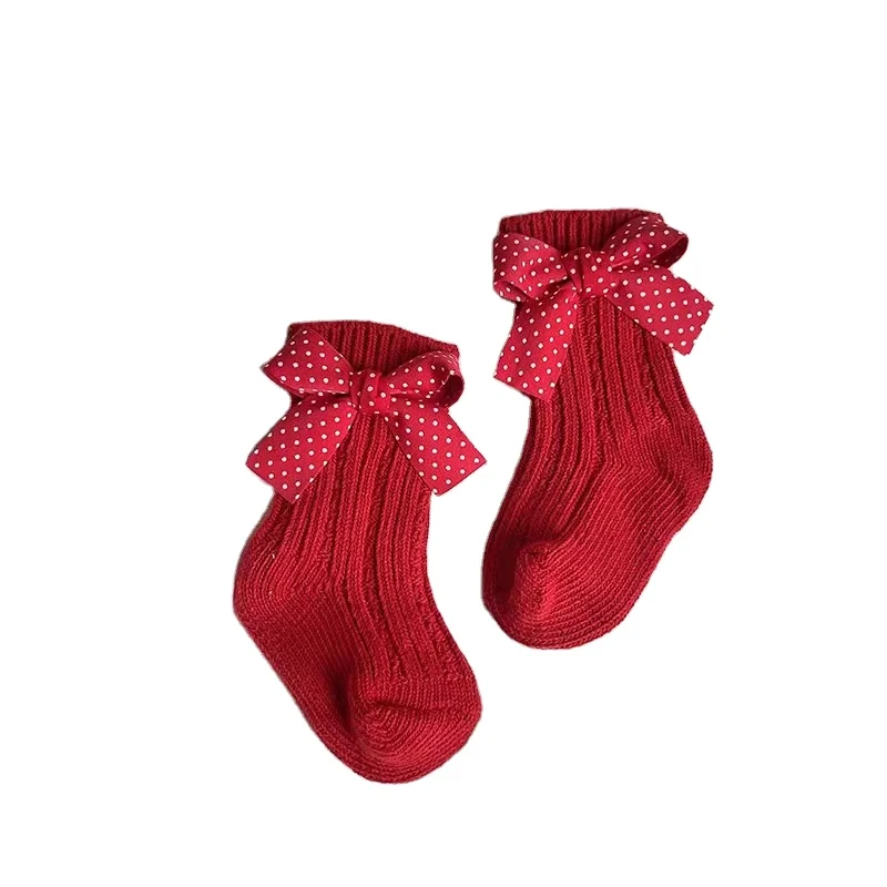 

For baby girls keen high sock kids winter warm ins style long socking new year red Xmas stocking kids christmas socks with bow, Colors