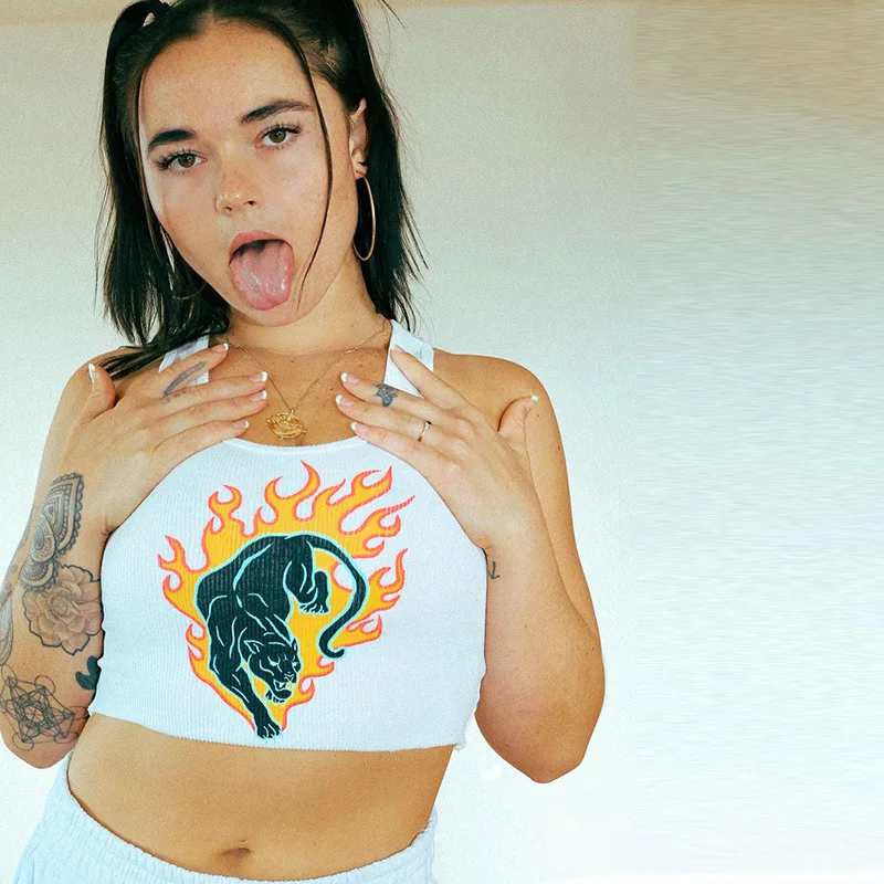 

Streetwear Print Tank Super Short women sexy Tops Women Sleeveless O Neck Sling Skinny Summer Stretch Basic Vest