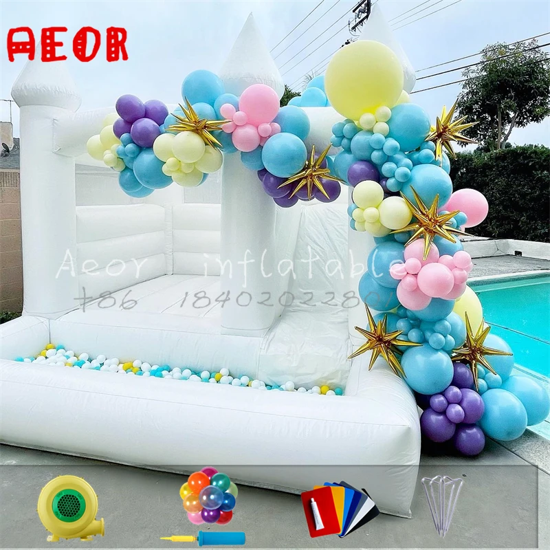 

Commercial grade white inflatable slide combo pastel Solid color inflatable soft ball pit jumping castle