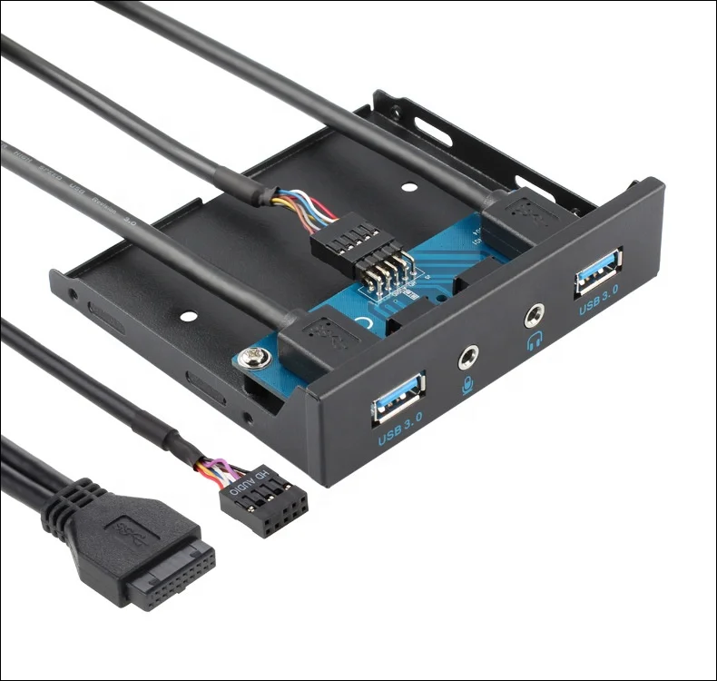 

3.5" Bay 20Pin to 2 Port USB 3.0 HUB and with HD Audio and Microphone Port in PC Floppy Front Panel, Black