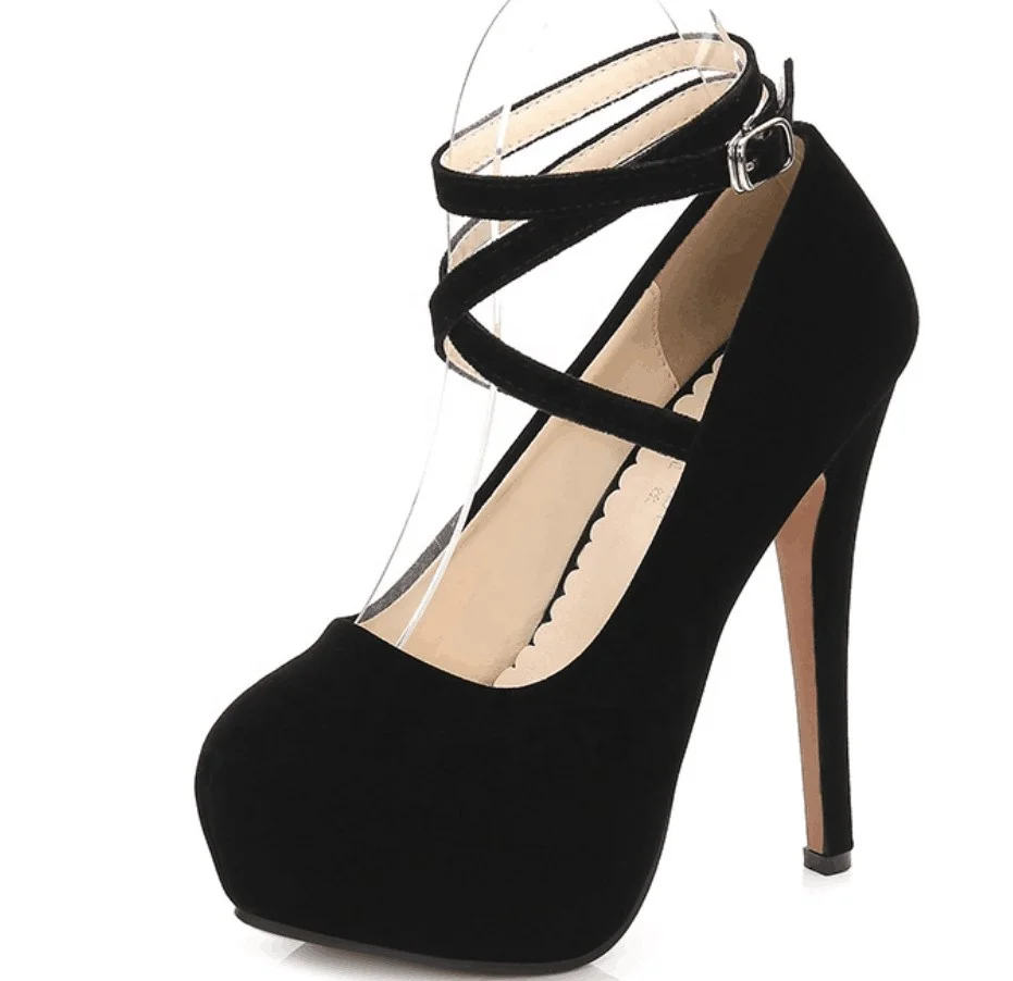 

Fashion Corss Bandaged Oversize Ultra High Heels women platform pump high heels black Club Shoes with 3 Colors 14cm, Black, wine, navy