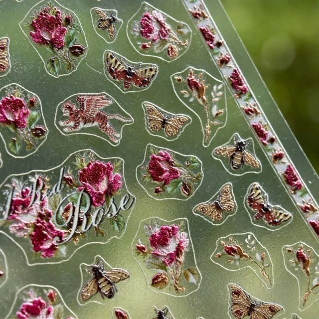 

Paso Sico New hot nail stickers Butterfly 5D Emboss Nail Sticker Rose Flower for Valentine's Day Birthday Nail Art Decoration
