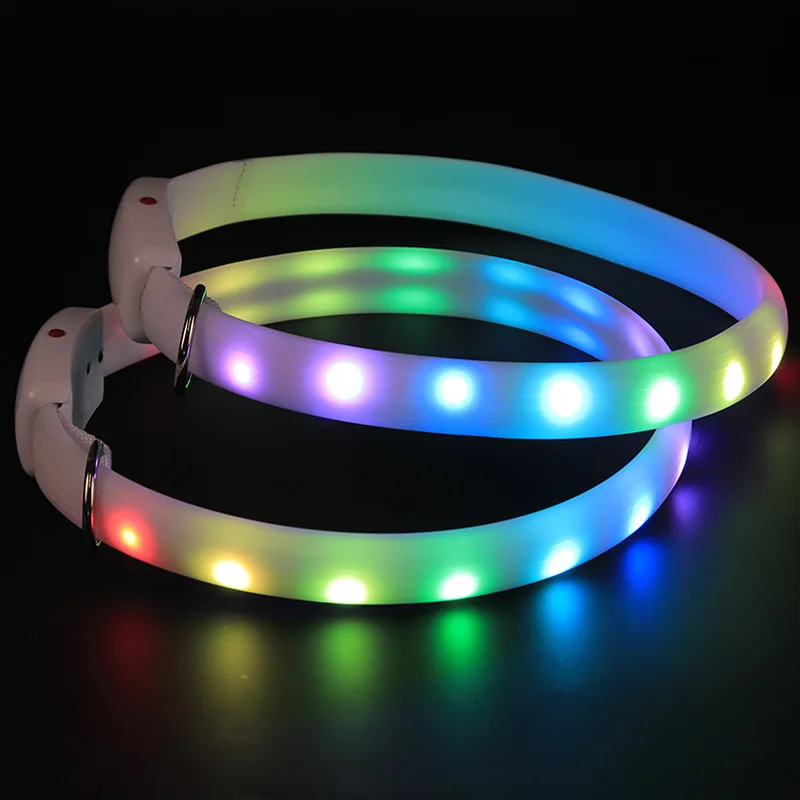 

RGB Colorful Light Up Cuttable Pet Collars For Middle Large Dog USB Rechargeable Glow In The Dark Silicone LED Dog Collar, Customized color