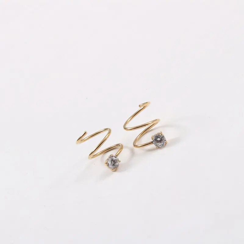 JOOLIM Jewelry PVD 18K Gold Plated Spiral Four Claws Zirconia Earring Stainless Steel Jewelry Trendy Jewelry
