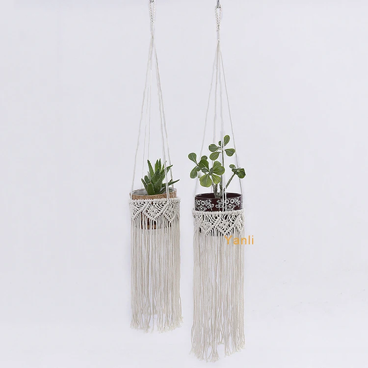

macrame hanging plants hanger natural cotton plant pot hanger macrame flower pot holder for home decor, White