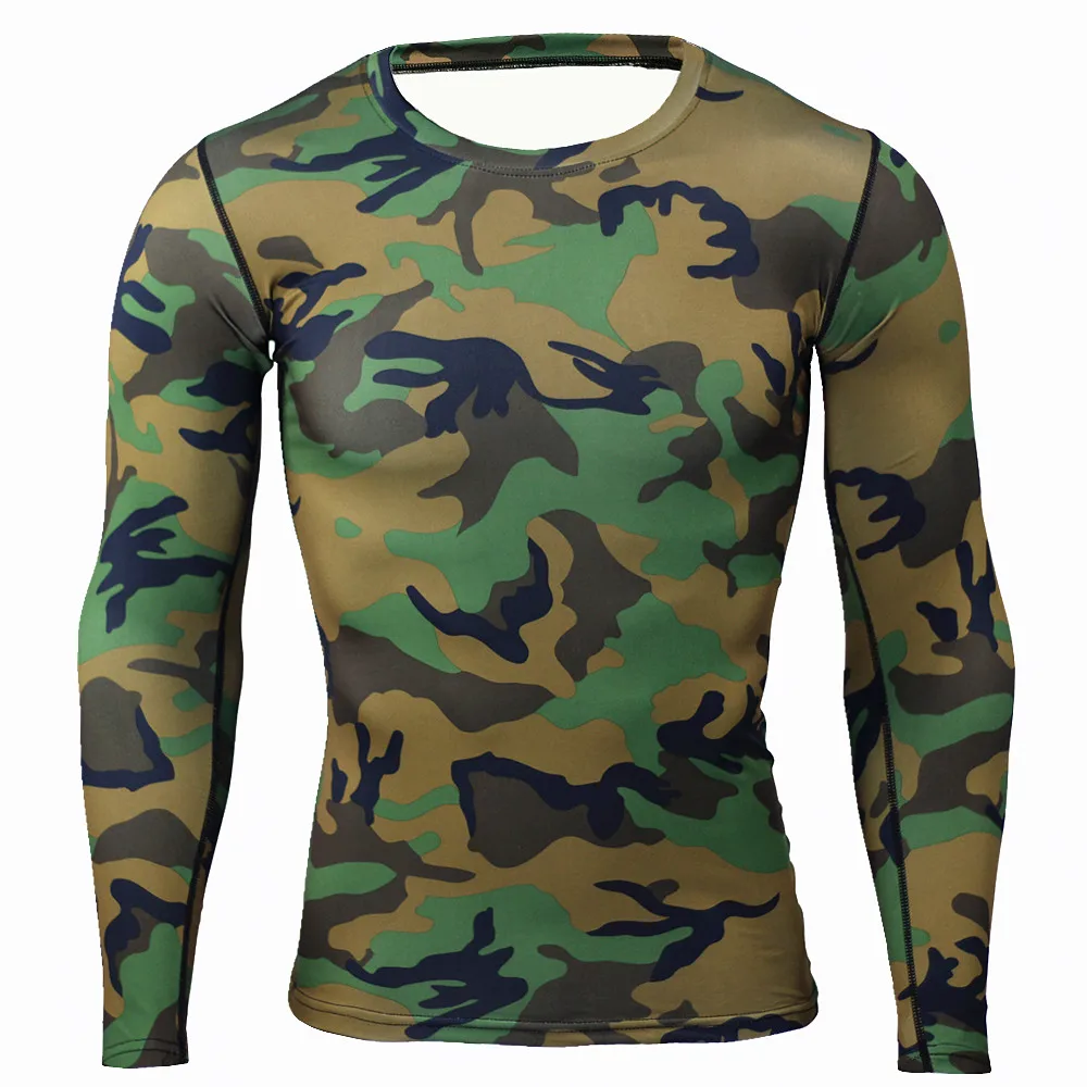 

muscle slim fit body building long sleeve camo quick dry printing sport t shirt men gym