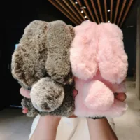 

2019 Hot cute rabbit furry phone Case For Iphone 6 6s XS MAX X 7 8 Plus fur artificial wool materials phone cover for girls