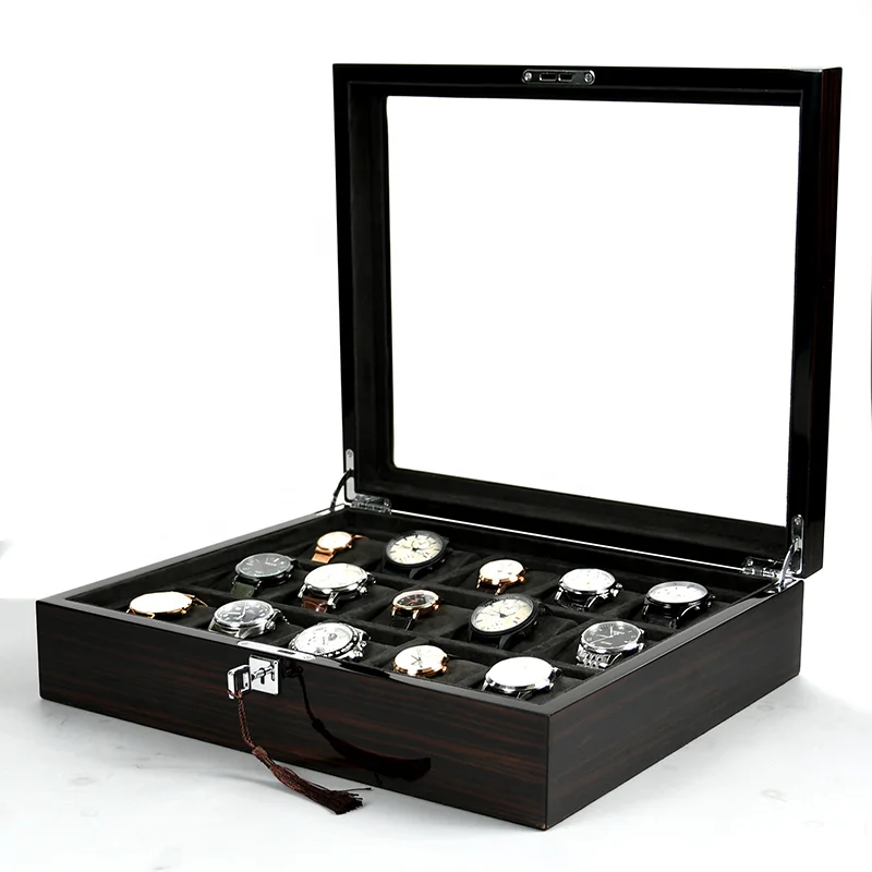 

High quality black watch storage box 3 5 8 10 15 slot glossy piano paint wooden watch organizer MDF luxury watch display stand