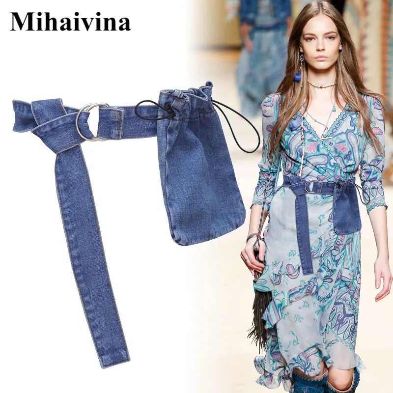 

Denim Fanny Pack Fashion Belt Bag Women Waist Bag Phone Pouch Bucket Bag Pocket, Blue