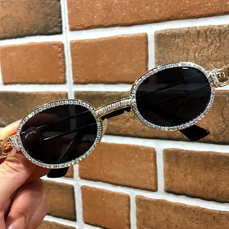 

2020 Circle Colorful Diamond Sunglasses Women Big Frame Luxury Crystal Sun Glasses For Female Rhinestone Eyewear UV400