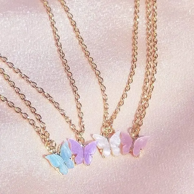 

MJ Jewelry Candy Color Mini Butterfly Necklace, Gold