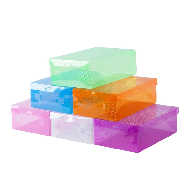 

Factory direct supply OEM Candy color thickened clamshell plastic shoe box girl pp drawer shoe box, Colorful