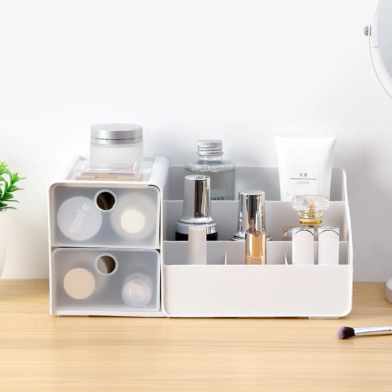 

plastic multi-functional office home desktop storage organizer cosmetic make up storage box desktop storage drawer box, Pink,white,green