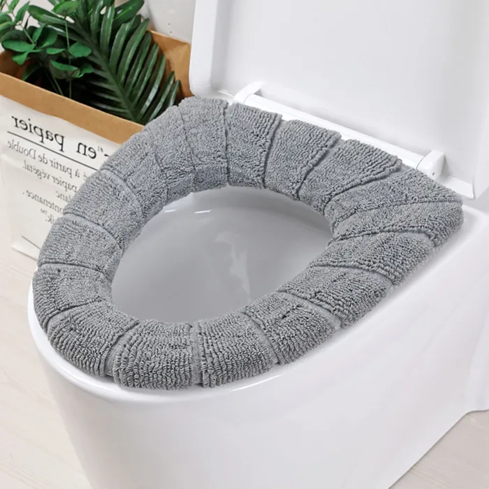 

Comfortable Thick Knitted Velvet Coral Bathroom Toilet Seat Cover Washable Closestool Standard Pumpkin Pattern Soft Cushion 1pc, As photo