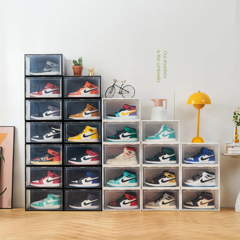 

Clear Lid Boxes With White Base dustproof Nike Shoes Storage Storage Container Plastic, Black,white