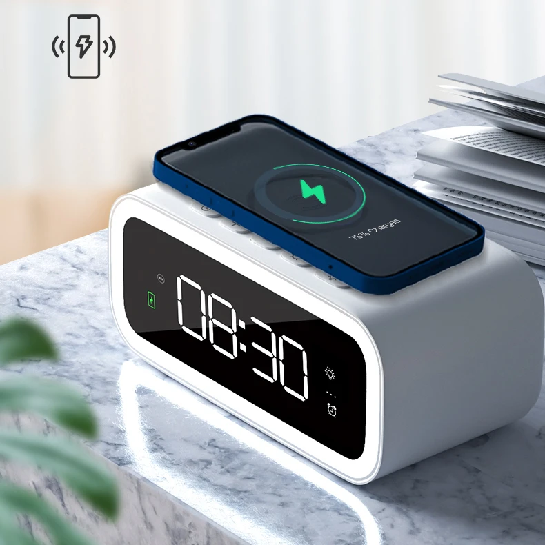 

Hot Sale Table Led Multi-function Digital Night Light Alarm Clock Bedside Wireless Charger