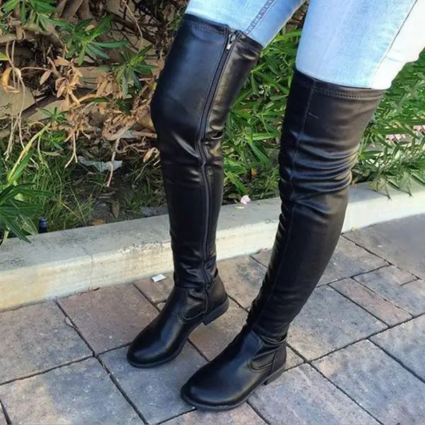 

New fashion non slip flat bottomed women's boots fashion Over The Knee Long Boots tight high boots Motorcycle shoes, Black