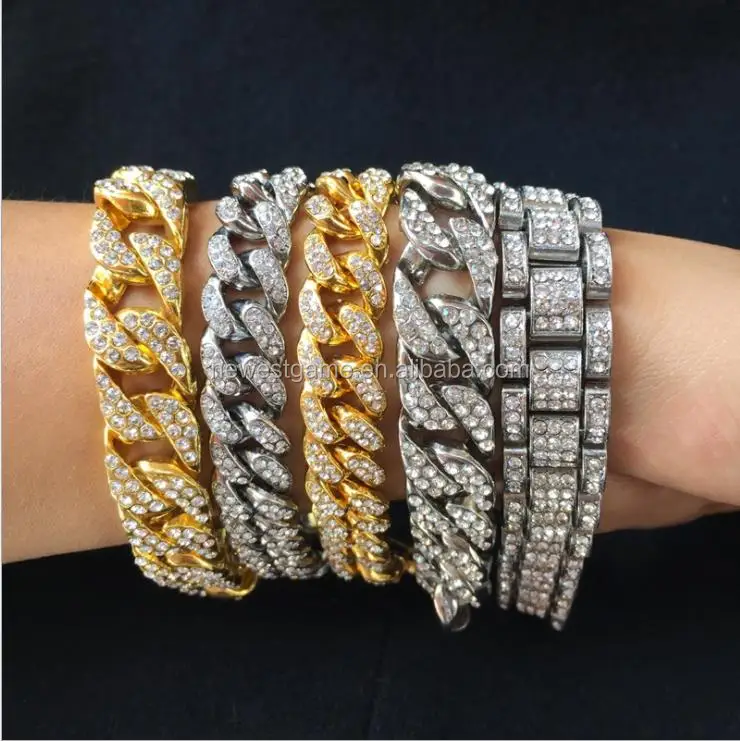 

Unique High Quality women men Fashion Hiphop Curb Cuba Bracelet unisex hand chain diamante free shipping