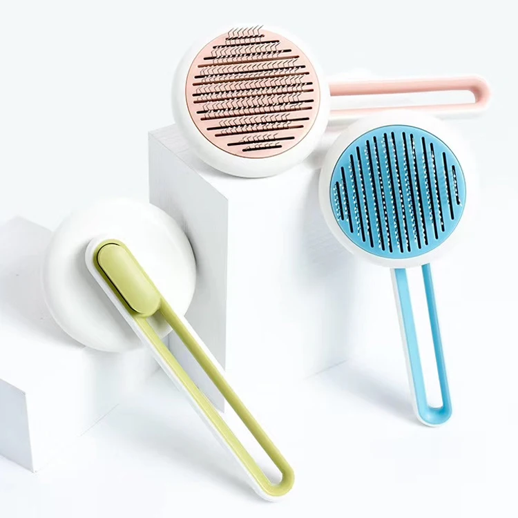 

Factory Hot Selling Easy Using Pet Hollow Needle Comb for Shedding Dog Cat brush Pet Grooming Comb with Self Cleaning Button, Customized color is accepted