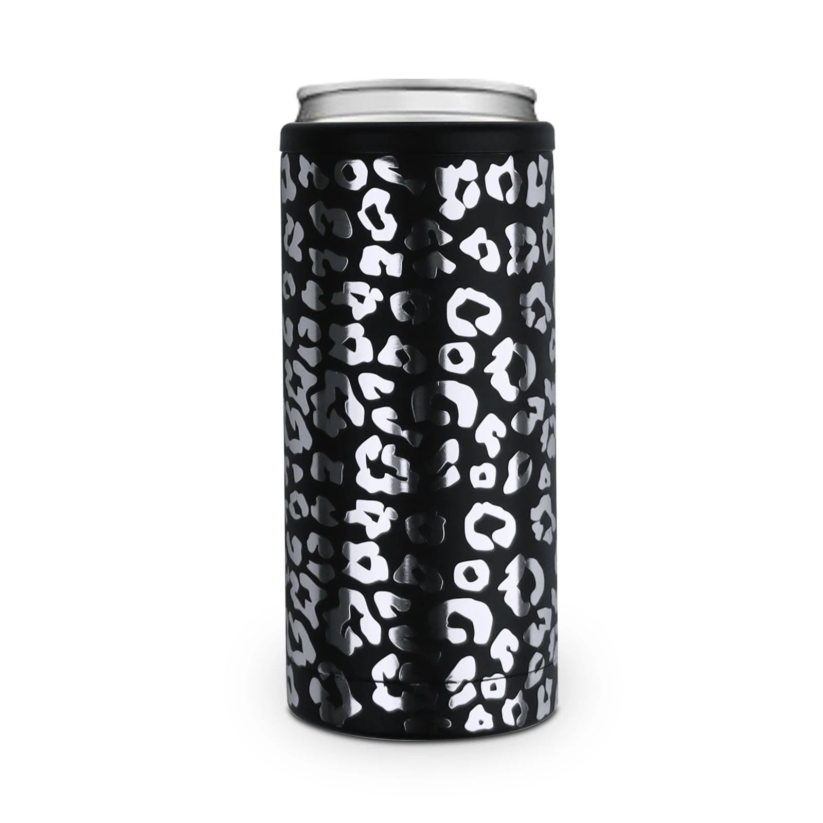 

Black Silver Leopard Printed Cups Double Wall Stainless Steel Vacuum Coffee Tumbler with Lid DOM111-1175