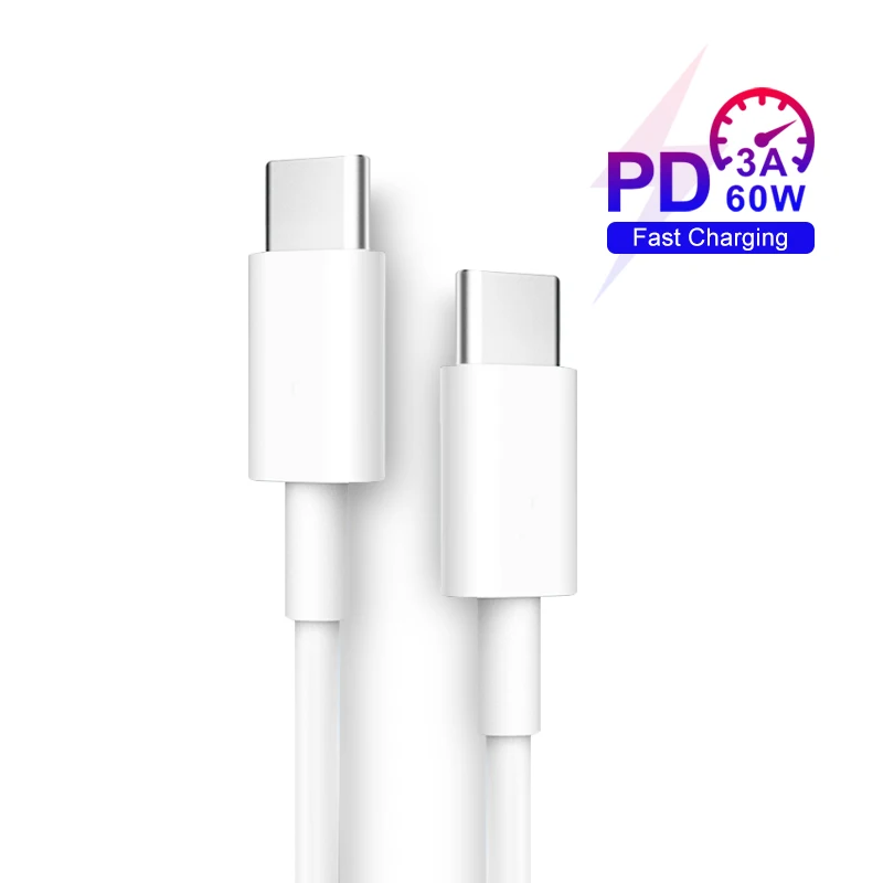 

High quality 60W 3A PD quick charge usb type c to type c charging cable for Xiaomi, Honor, Samsung, Huawei, White