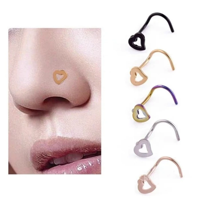 

Hollow Heart Nose Studs Stainless Steel Nose Rings Clips Studs Hooks Nose Piercing Jewelry Body Piercings