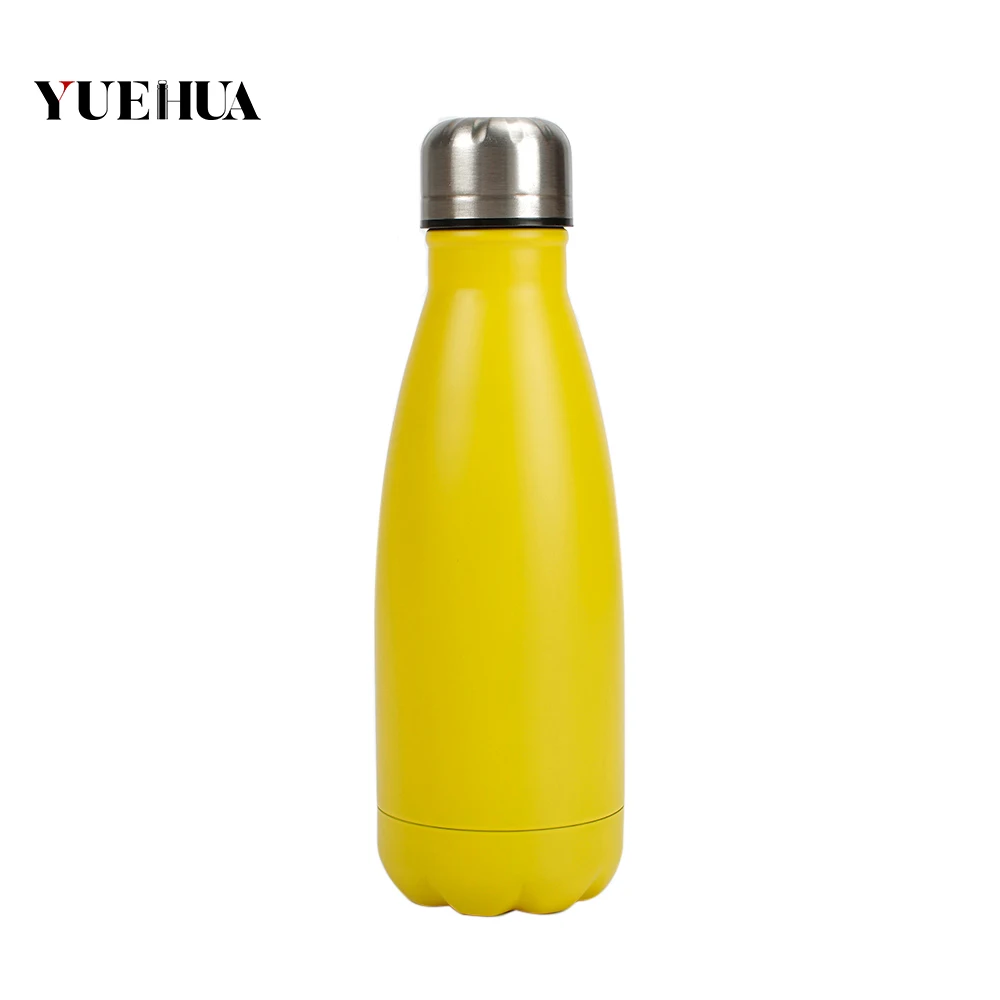 

Cheap price 500ML cola shape Sing Wall 304 stainless steel water flask, sports bottle yellow