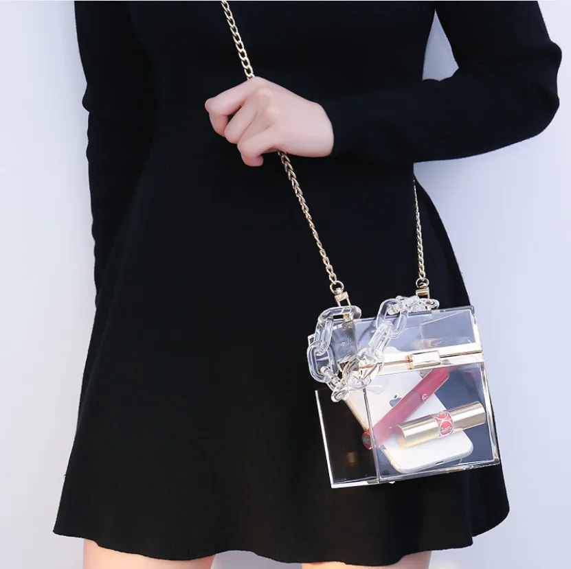 

hot sale 2021 New Scandinavian style Acrylic square box bag fashion transparent pure color handbags