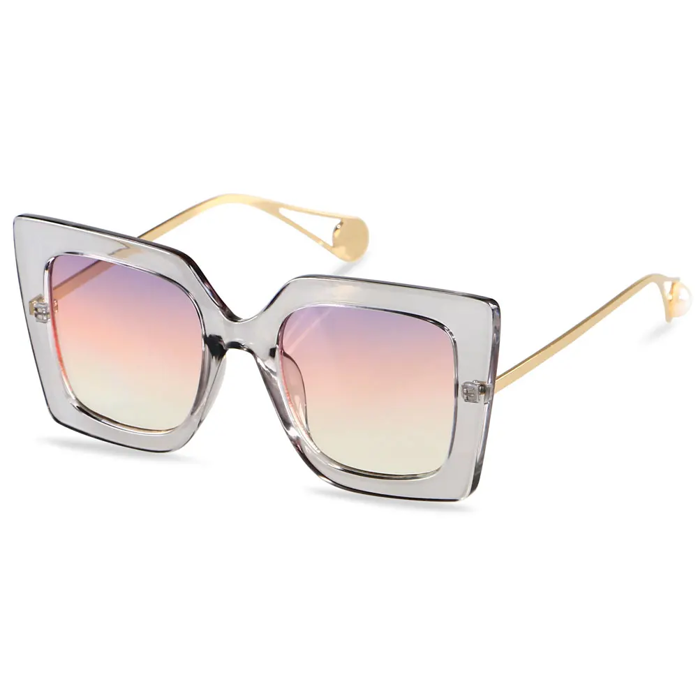 

Impact Resistant Polycarbonate Lens Arm Accents Women's Large Square Sunglasses with Pearl 100% UV Protection