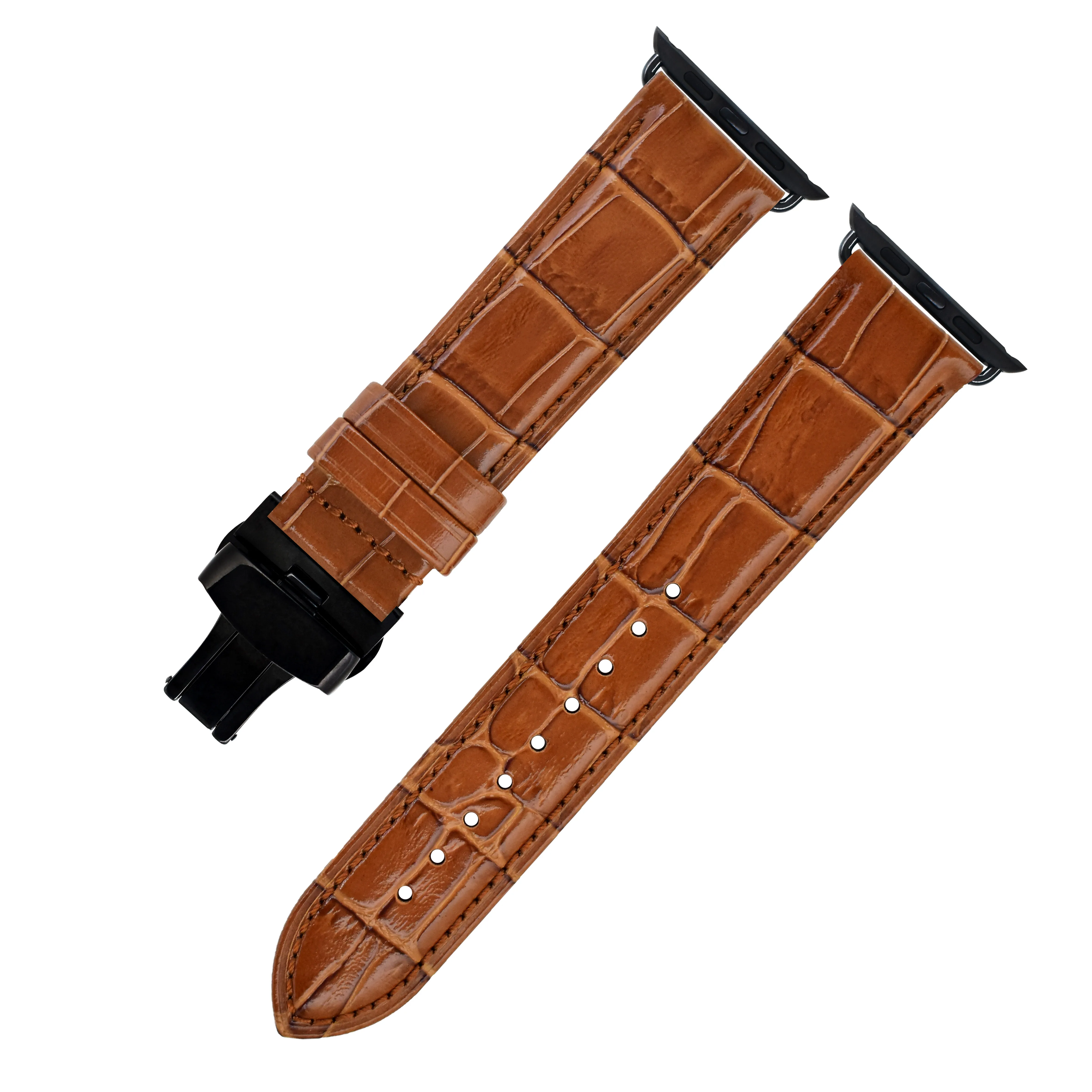 

Alligator Leather Band Compatible with Apple Watch Band 45mm 44mm 42mm Butterfly Clasp Genuine Crocodile Skin strap for iWatch, Black/ green/blue/coffee/yellow