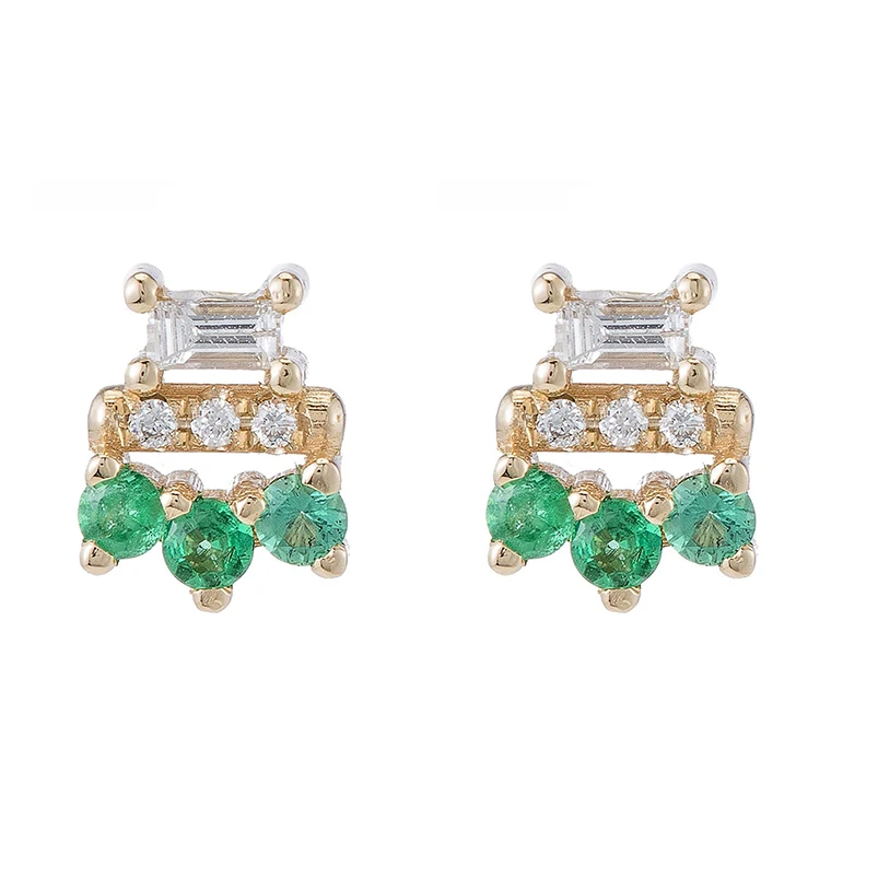 

Gemnel fashion 925 silver 18k gold baguette emerald lace diamond cz stud earrings women