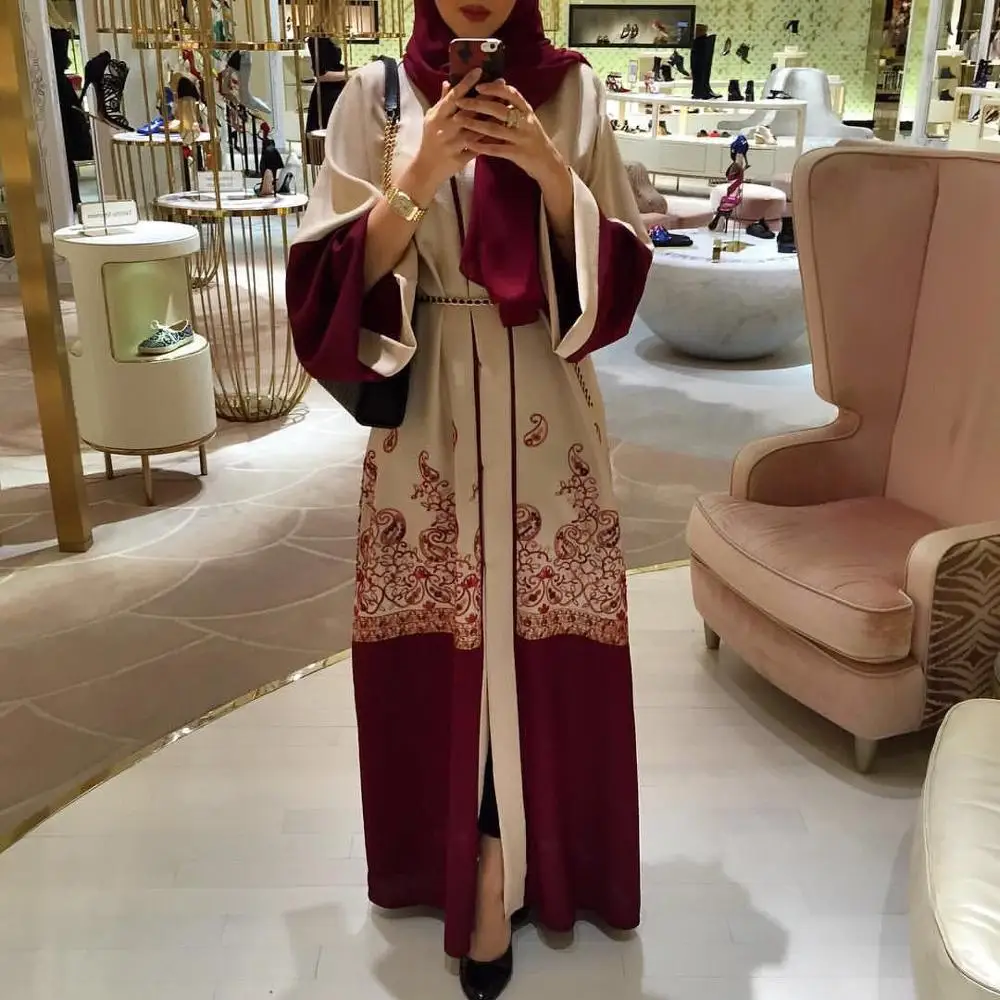 

Hot Style Women Arab Muslim Kaftan Robes Grown Long-Sleeved Girl Hijab Red Abaya Maxi Dress new style
