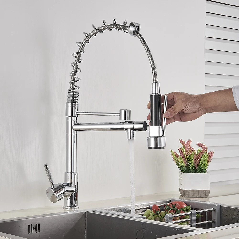 Kitchen Sink Faucet Mixer Tap Chrome Finish Swivel Brass Finish Deck Mounted