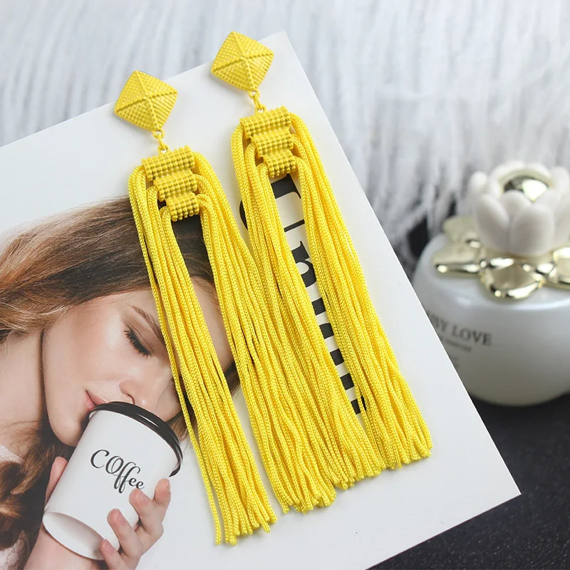 

Wholesale Jewelry Popular Exaggerated Alloy Colorful Geometry 3 Layers Long Tassel Earrings Jewelry For Women 2021