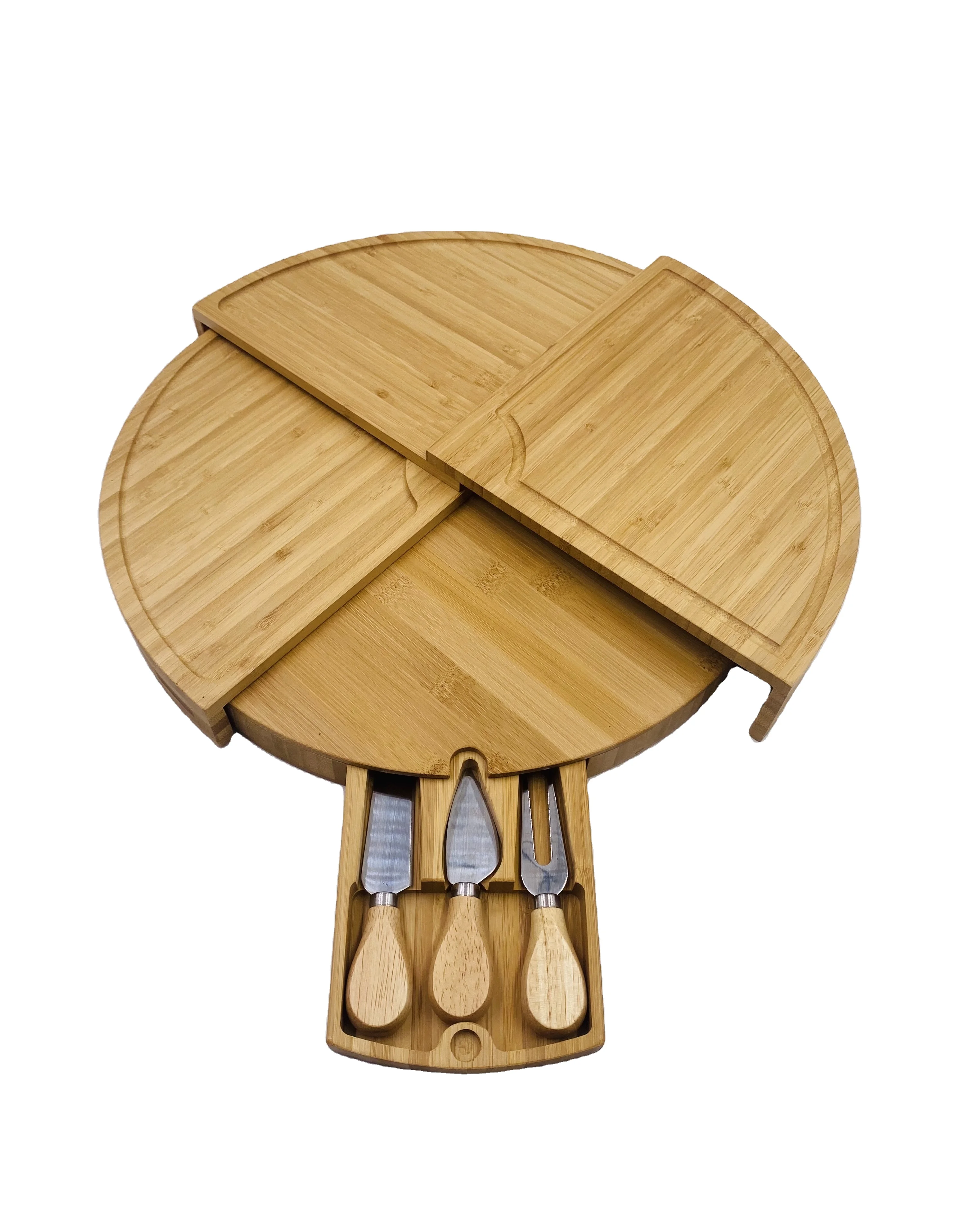 

Wholesale Boards Serving Chopping Turntable Swivel Modern Large Cutting Wine And Knife Set Bamboo Cheese Board, Natural bamboo color