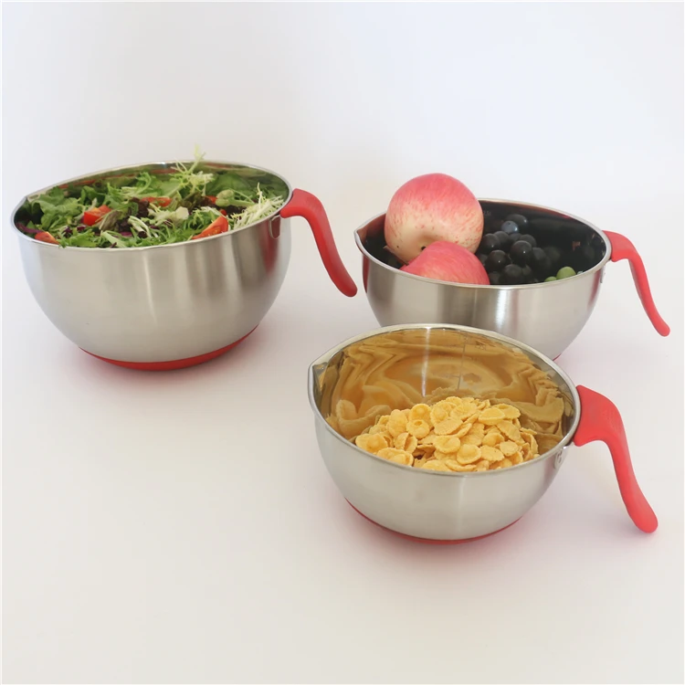 

Stainless Steel Mixing Bowlsalad bowl with silicone base with long handle cake baking fruit salad bowl