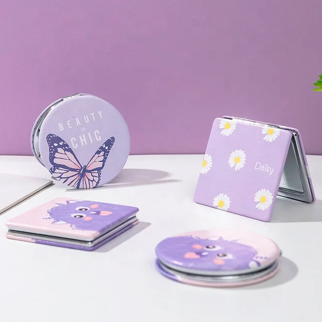 

BEAU FLY Hot Selling Customized PU Leather Mini Mirror Double Sided Magnifying Makeup Pocket Mirror, As pic, customized