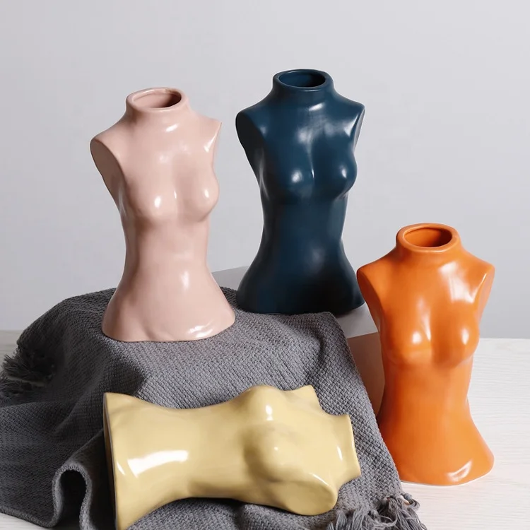 

2021 new design whole sale Nordic body art ceramic vase ornament for home decoration, As picture