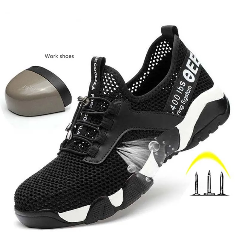 

Steel Toe Labor Protection Shoes for Men Women Work Sneakers Construction Shoes Breathable Lightweight Industrial Safety Shoes, Black
