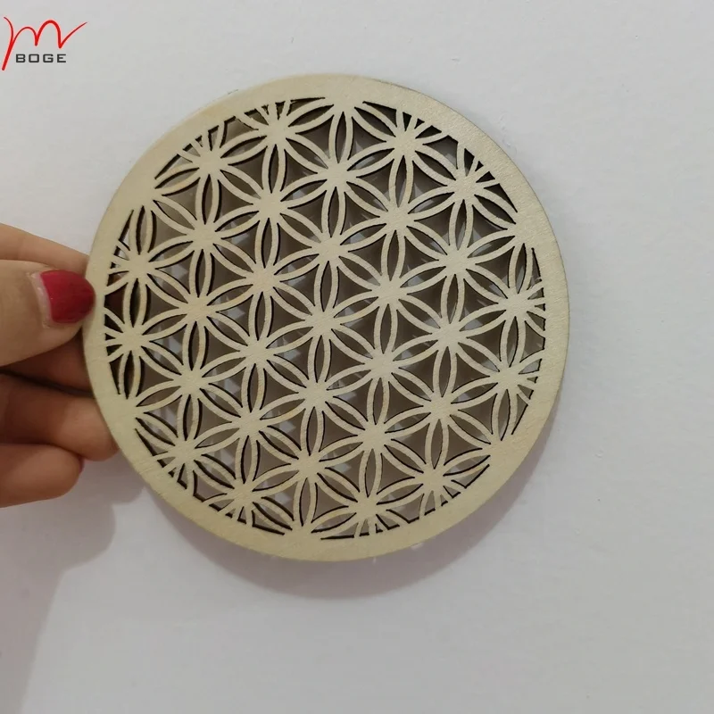

Flower of life wooden coaster Drink round Coasters New Home Gift, Nature wood color