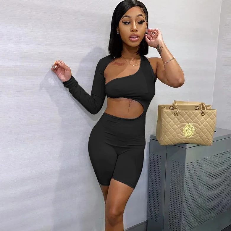 

X02572S 2021 Cut Out Workout Skinny Women Rompers 2021 Casual Strap Active Wear Shorts Playsuits One Piece Streetwear Out, White/black/gray/pink